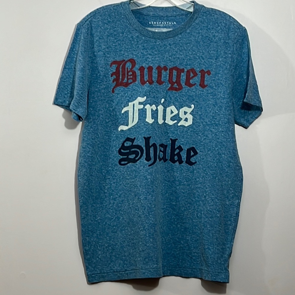 Aeropostale medium Burgers Fries Shake blue tee shirt